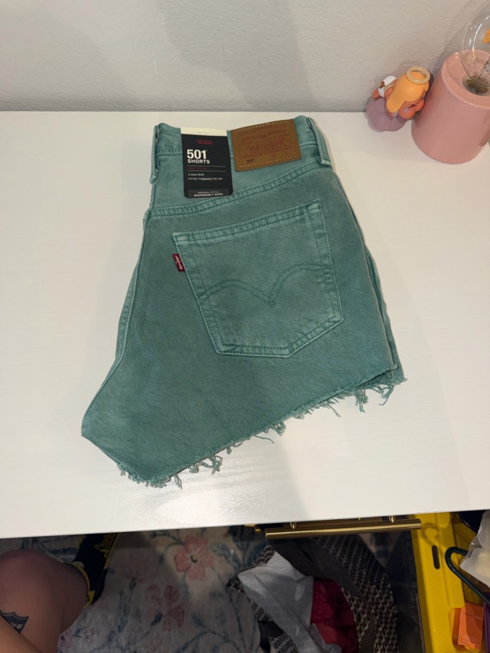 Levi's 501 Cutoff Denim Shorts premium denim  - teal Green Wash